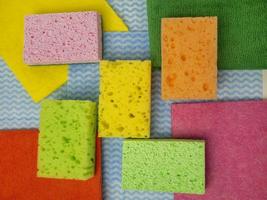 Close-up of the texture of the Dish Washing Sponge. Home cleaning concept. sponge for dishes