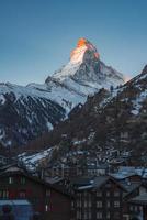 Scenic sunrise or sunset view of Matterhorn - one of the most famous and iconic Swiss mountains, Zermatt, Valais, Switzerland photo