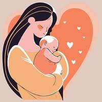 woman holding her baby son vector