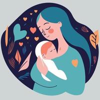 woman holding her baby son vector