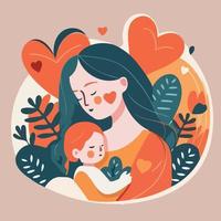 woman holding her baby son vector