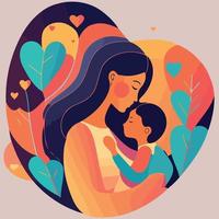 woman holding her baby son vector