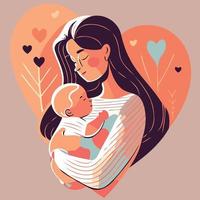 woman holding her baby son vector