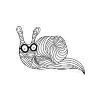 Abstract snail for coloring in sunglasses on a white background. Funny children's vector illustration in the style of outline. Tatoo.