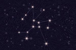 Zodiac constellation Cancer on the background of the starry sky. Cancer on a textured background of a starry night. Astrological zodiac on the background of space. Popular astronomy. vector