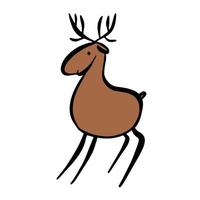 Funny brown deer. Creative moose on a white background. Rock art in the style of naive art. Vector illustration. An element for greeting cards, posters, stickers and other designs.