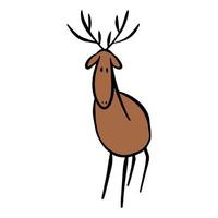 Funny brown deer. Creative moose on a white background. Rock art in the style of naive art. Vector illustration. An element for greeting cards, posters, stickers and other designs.