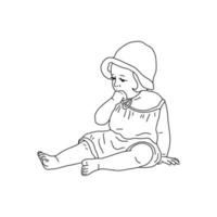 silueta de un pequeño niña en un blanco antecedentes. colorante de contorno bebé pegatinas para preescolar, jardín de infancia, niños y adultos monocromo vector ilustración.