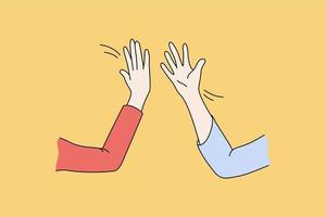 Giving five and greeting concept. Human hands ready to give five to each other support and congratulate with something vector illustration