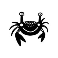 Funny crab in Scandinavian style. Creative cancer for fabric, poster, postcard, wallpaper, children's clothing. Vector monochrome doodle illustration. Coloring book.