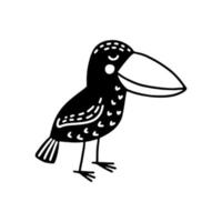 Vector black and white bird crow, hand-drawn, in Scandinavian style isolated on a white background. Funny children's illustration.
