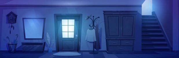 Dark house hallway interior at night, closed door vector