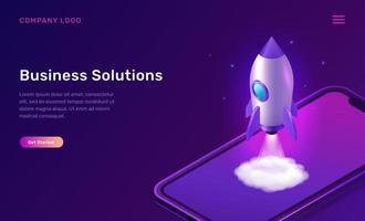 Business start up isometric concept with rocket vector