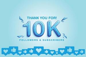 Cherishing the support of 10000 or 10k followers or subscribers on social platform vector