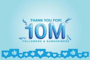Cherishing the support of 10M or 10 million followers or subscribers on social platform vector
