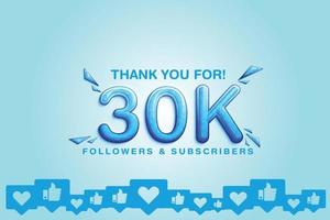 Cherishing the support of 30000 or 30k followers or subscribers on social platform vector