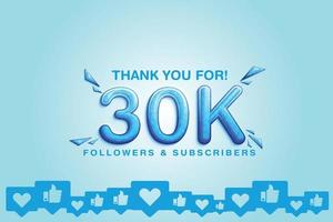 Cherishing the support of 30000 or 30k followers or subscribers on social platform vector