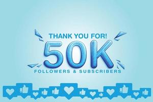 Admiring the support of 50000 or 50k followers or subscribers on social platform vector