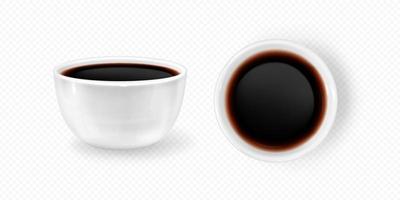 Realistic soy sauce top view bowl isolated vector