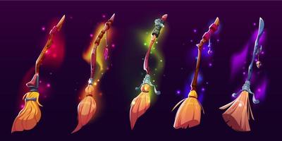 Witch brooms, magic broomsticks vector