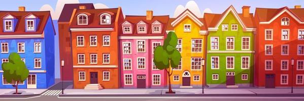 Cartoon scandinavian street with building and road vector