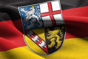3D illustration flag of Saarland is a region of Germany. Waving photo