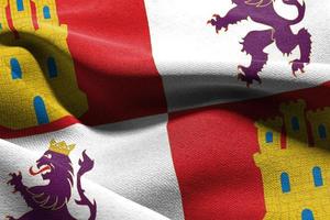 3D illustration flag of Castile and Leon is a region of Spain. W photo