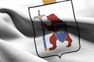 3D illustration flag of Mari El is a region of Russia. Waving on photo