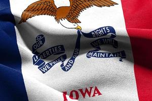3D illustration flag of Iowa is a state of United States. Waving photo
