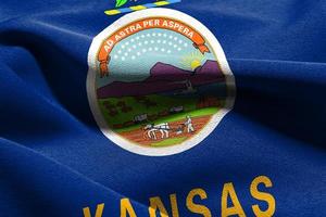 3D illustration flag of Kansas is a state of United States. Wavi photo