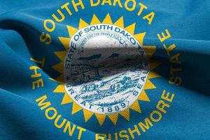 3D illustration flag of South Dakota is a state of United States photo