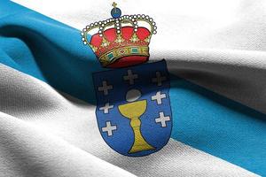 3D illustration flag of Galicia is a region of Spain. Waving on photo