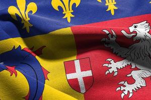 3D illustration flag of Rhone-Alpes is a region of France. Wavin photo