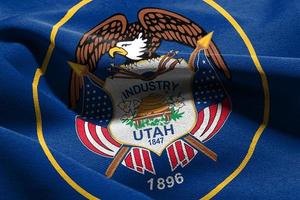 3D illustration flag of Utah is a state of United States. Waving photo