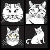 4 Cute Cat Vector Line Art Work.