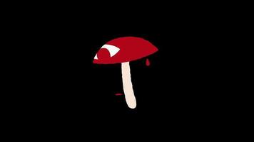 Karikatur rot Pilz mit Auge Symbol Schleife Animation Video transparent Hintergrund mit Alpha Kanal.