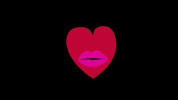 vermelho coração com lábios ícone amor ciclo animação vídeo transparente fundo com alfa canal. video