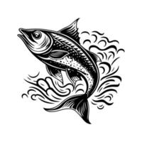 Beautiful and elegant Hand drawn line art illustration of a fish in black and white, showcasing the simplicity and grace of aquatic life vector