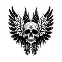 Bold and striking black and white Hand drawn illustration of a chicano skull with wings tattoo design, exuding power and edginess vector