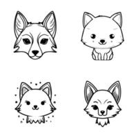 cute kawaii wolf collection set hand drawn line art illustration vector