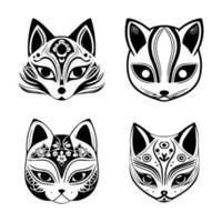 cute japanese kitsune mask collection set hand drawn illustration vector
