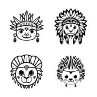 Roar with cuteness. Our kawaii lion head wearing Indian chief accessories collection is here. Hand drawn with love, these illustrations are sure to add a playful touch to your project vector