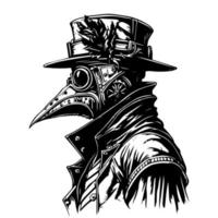 Dark and haunting Hand drawn line art illustration of Doctor Plague, evoking a sense of mystery and intrigue vector