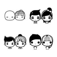 Adorable and charming Hand drawn collection set of cute kawaii couple head logos, perfect for expressing love and affection vector