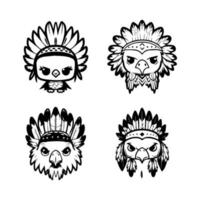 Unleash your inner warrior with our cute kawaii eagle head logo wearing Indian chief accessories collection. Hand drawn with love, these illustrations are sure to add a touch of strength and grace vector