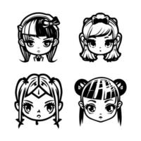 Charming and playful Hand drawn kawaii gangster girl collection set, featuring cute and quirky line art illustrations with a hint of attitude vector