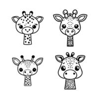 A charming set of Hand drawn line art illustrations featuring cute anime giraffe heads, perfect for adding a touch of whimsy to any project vector