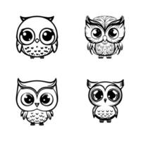 cute kawaii owl collection set hand drawn illustration vector