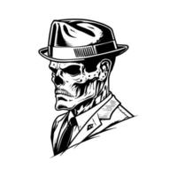 Edgy and stylish Hand drawn line art illustration of a chicano skull biker wearing a suit, showcasing a unique fusion of tough and sophisticated vector