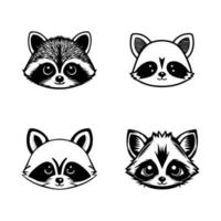 A charming collection of Hand drawn line art illustrations featuring cute anime raccoon head logos. Perfect for adding a touch of cuteness to any project vector